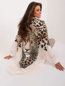 Béžová dámska asymetrická košeľa s potlačou leoparda - UNI