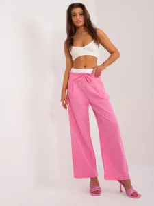 Dámske ružové široké nohavice s bielym opaskom - XL