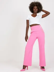 Svetlo-ružové dámske oblekové nohavice s vysokým pásom - XXL