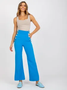 Modré dámske oblekové nohavice s vysokým pásom - XL