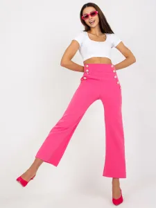 Tmavo-ružové dámske oblekové nohavice s vysokým pásom - M