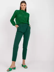 Tmavo-zelené klasické rovné nohavice s opaskom Giulia - S