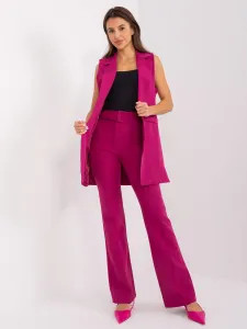 Fuchsiový elegantný dámsky set s nohavicami a vestou - XL