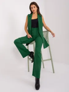 Zelený elegantný dámsky set s nohavicami a vestou - L
