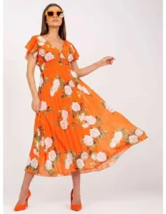 Dámske plisované kvetinové midi šaty DANNI orange
