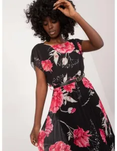 Dámske plisované kvetinové šaty čierno-ružové
