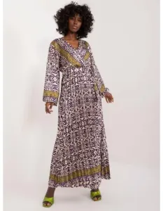 Dámske šaty s nariaseným rukávom fialovo-béžové