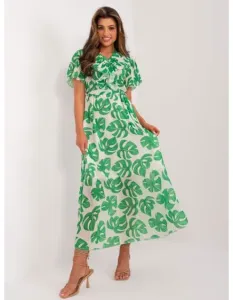 Dámske šaty s opaskom a volánom ecru-zelená