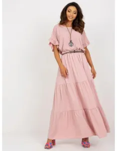 Dámska sukňa s volánom a opaskom maxi KRISTA svetlo ružová