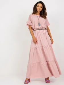 Svetlo-ružová maxi sukňa s volánom a opaskom - UNI