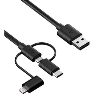 iWill 3 in 1 Nylon Data USB-C + Micro USB + Lightning Cable Black
