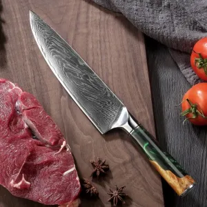 Damaškový kuchynský nôž Hanamaki Zelená