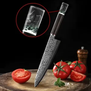 Damaškový kuchynský nôž Takasaki Hnedá/Zelená