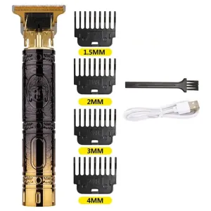 Elektrický strojček na vlasy s USB nabíjaním Budha Čierna/Zlatá