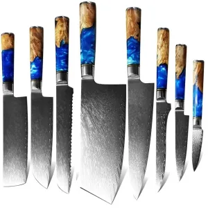 Sada damaškových kuchynských nožov 8ks Modrá