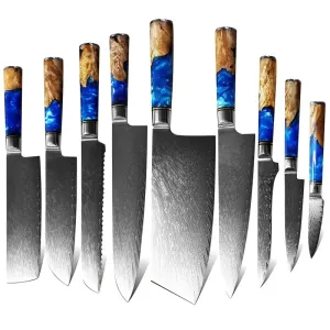 Sada damaškových kuchynských nožov 9ks Modrá