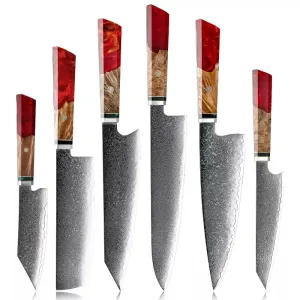 Sada damaškových kuchynských nožov Kurume Červená