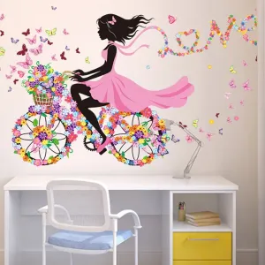 Samolepka na stenu/Tapeta Dievča na bicykli KP16363
