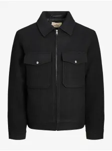 Čierna pánska bunda s prímesou vlny bunda Jack & Jones Baxter #7506385