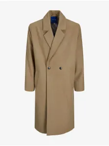 Béžový pánsky kabát s prímesou vlny Jack & Jones Harry #7779852