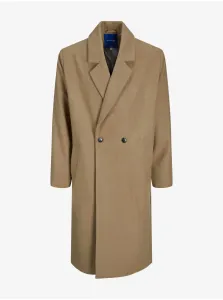Béžový pánsky kabát s prímesou vlny Jack & Jones Harry #7779853
