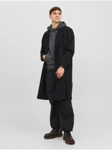 Čierny pánsky kabát s prímesou vlny Jack & Jones Harry #8129178
