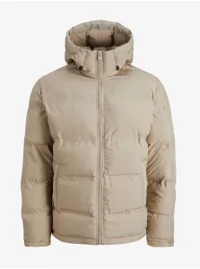 Béžová prešívaná zimná bunda s kapucňou Jack & Jones Seamless #644548