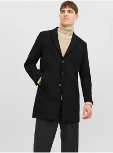 Čierny pánsky kabát s prímesou vlny Jack & Jones Morrison #7809899