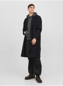 Čierny pánsky kabát s prímesou vlny Jack & Jones Harry #7866972