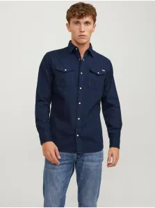 Tmavomodrá pánska džínsová košeľa Jack & Jones Sheridan #8099629