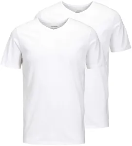 Balenie dvoch bielych basic tričiek s véčkovým výstrihom Jack & Jones #654446