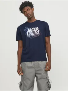 Men's Dark Blue T-Shirt Jack & Jones Map - Men's #9094073