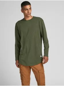 Bavlnené tričko s dlhým rukávom Jack & Jones zelená farba, jednofarebné