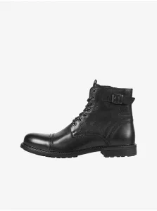 Černé kotníkové kožené boty Jack & Jones Shelby #4636934