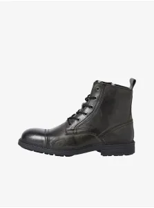 Čierne pánske kožené zimné členkové topánky Jack & Jones Howard #7391064