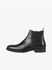 Čierne pánske kožené členkové topánky Jack & Jones Wargo #7482299