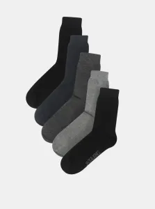 Súprava piatich párov pánskych ponožiek v čiernej, tmavo modrej a šedej farbe Jack & Jones Jens