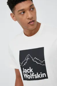 Bavlnené tričko Jack Wolfskin béžová farba, vzorované