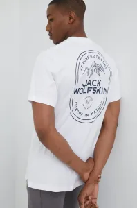Bavlnené tričko Jack Wolfskin biela farba, s potlačou #236849