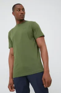 Bavlnené tričko Jack Wolfskin zelená farba, jednofarebné