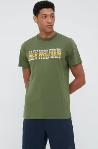 Bavlnené tričko Jack Wolfskin zelená farba, s potlačou