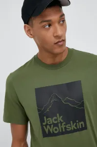 Bavlnené tričko Jack Wolfskin zelená farba, vzorované