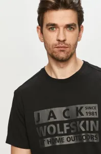 Tričko Jack Wolfskin pánske, čierna farba, s potlačou