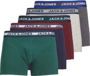 Súprava piatich pánskych boxeriek v šedej, zelenej, vínovej a tmavo modrej farbe Jack & Jones Oliver #7043807