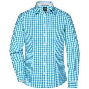 James & Nicholson Dámska kockovaná košeľa JN616 - Tyrkysová / biela | XL #1390321