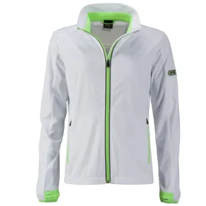 James & Nicholson Dámska športová softshellová bunda JN1125 - Bielo-žiarivo zelená | S