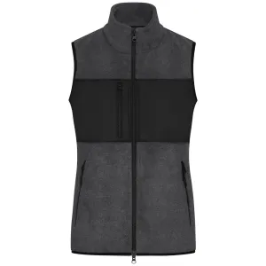 James & Nicholson Dámska fleecová vesta JN1309 - Tmavý melír / čierna | XL