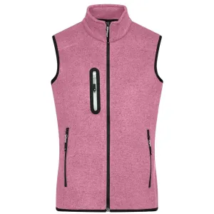 James & Nicholson Dámska vesta z pleteného fleecu JN773 - Ružový melír / off-white | L