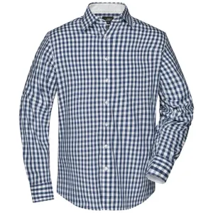 James & Nicholson Pánska kockovaná košeľa JN617 - Tmavomodrá / biela | XXL #1390089