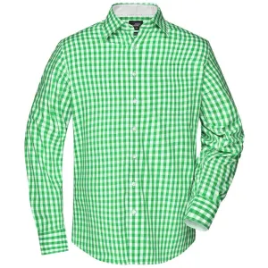 James & Nicholson Pánska kockovaná košeľa JN617 - Zelená / biela | L #1390099